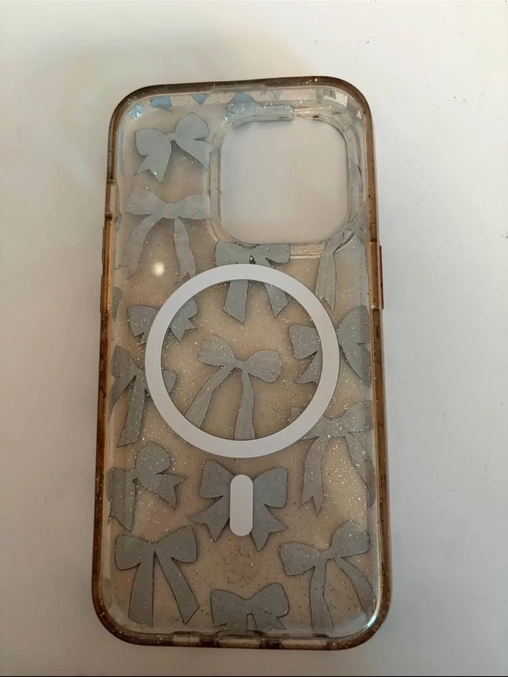 Clear Glitter Bow Pattern Phone Case - Black Bows